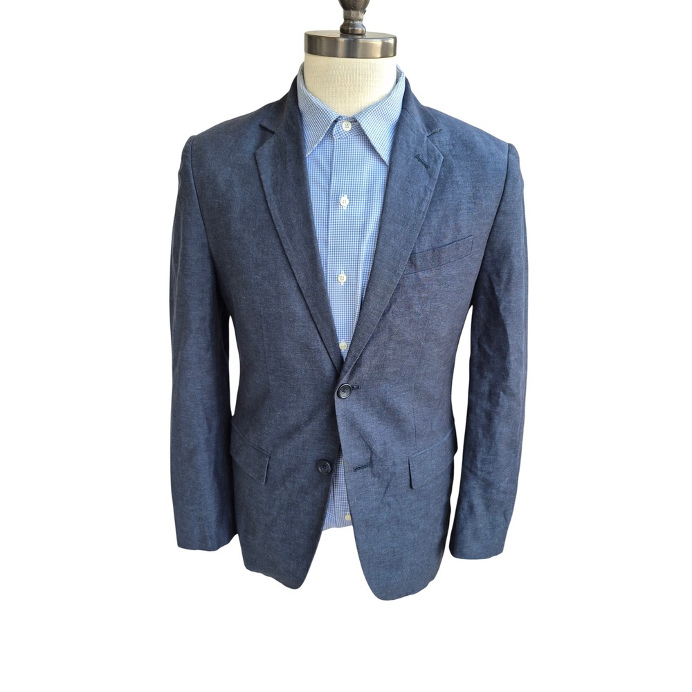 Banana Republic Mens 38 R Tailored Fit Linen Cotton Blazer Gray Blue Sport Coat